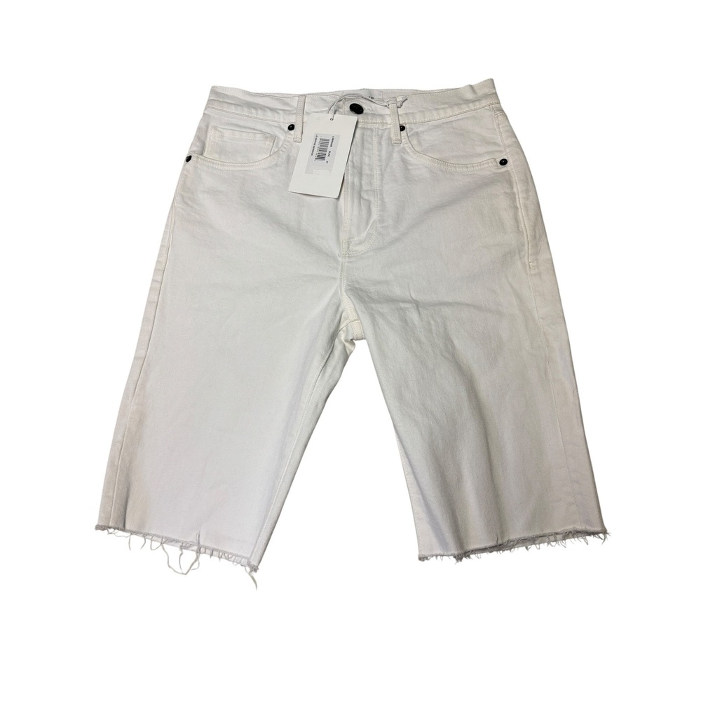 NWT FRAME Le Vintage Bermuda White Denim Shorts Raw Hem Blanc Womens Size 27X11